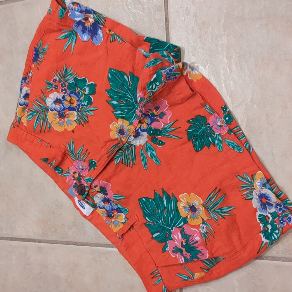 Old Navy Red Linen Tropical Floral Shorts Size 4